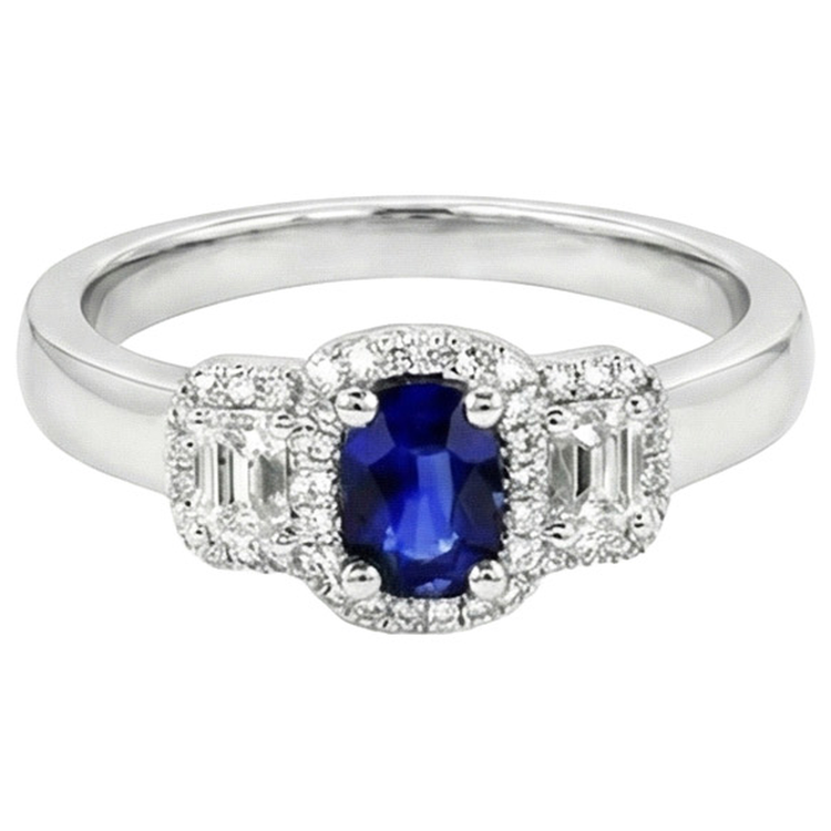 Bague Diamant Naturels Extraits des Mines ( et non cultivés en laboratoire ) Et Saphir Style 3 Pierres