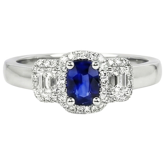 Bague Diamant Naturels Extraits des Mines ( et non cultivés en laboratoire ) Et Saphir Style 3 Pierres