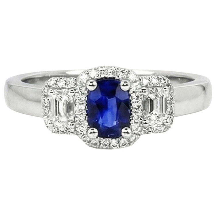Bague Diamant Naturels Extraits des Mines ( et non cultivés en laboratoire ) Et Saphir Style 3 Pierres