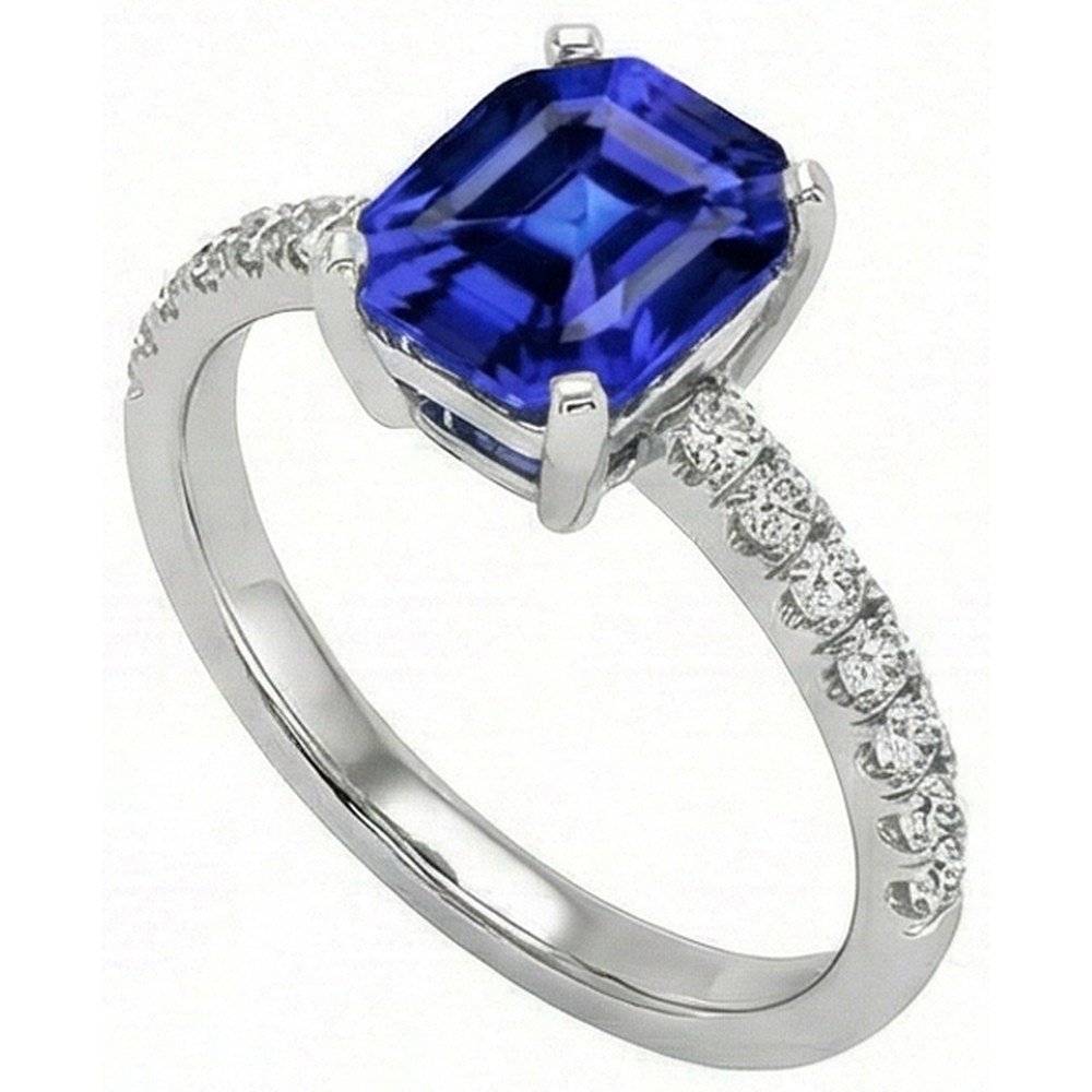 Bague Diamant Naturels Extraits des Mines ( et non cultivés en laboratoire ) Femme Asscher Saphir Sri Lankais Or 9.25 Carats