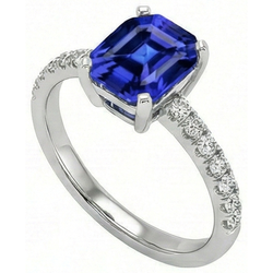 Bague Diamant Naturels Extraits des Mines ( et non cultivés en laboratoire ) Femme Asscher Saphir Sri Lankais Or 9.25 Carats