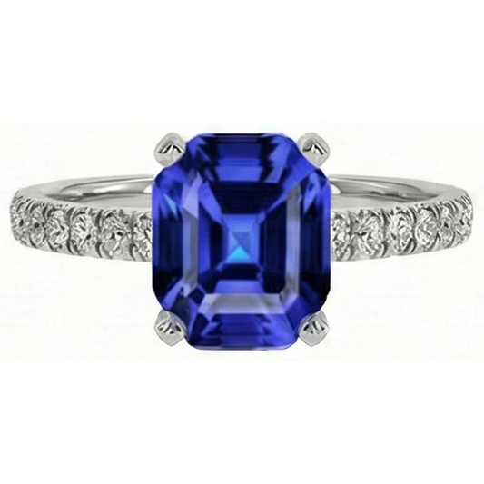 Bague Diamant Naturels Extraits des Mines ( et non cultivés en laboratoire ) Femme Asscher Saphir Sri Lankais Or 9.25 Carats