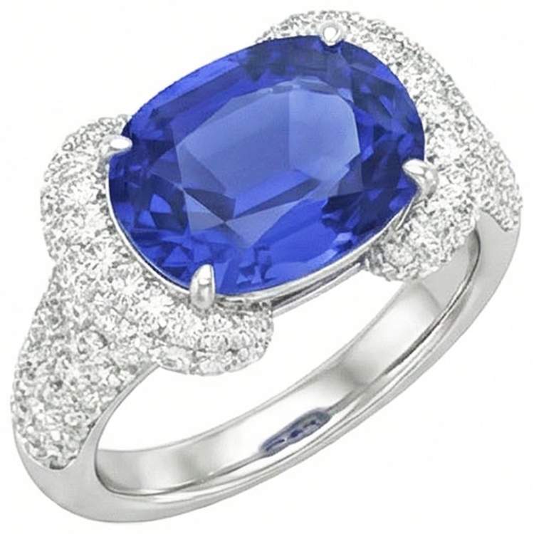 Bague Diamant Femme Ovale Bleu Saphir 4 Carats Or 14K Bijoux