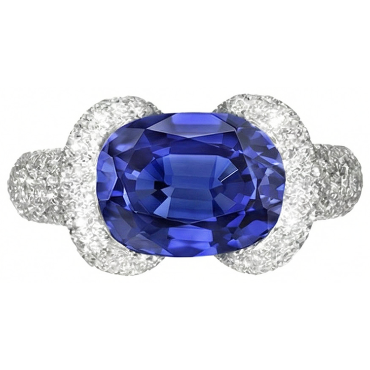 Bague Diamant Femme Ovale Bleu Saphir 4 Carats Or 14K Bijoux