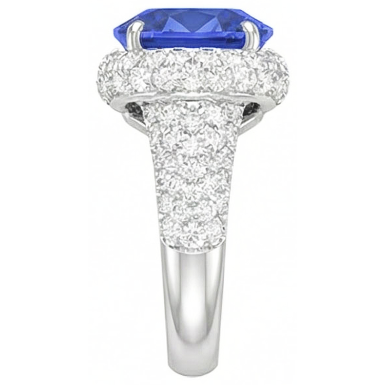 Bague Diamant Femme Ovale Bleu Saphir 4 Carats Or 14K Bijoux