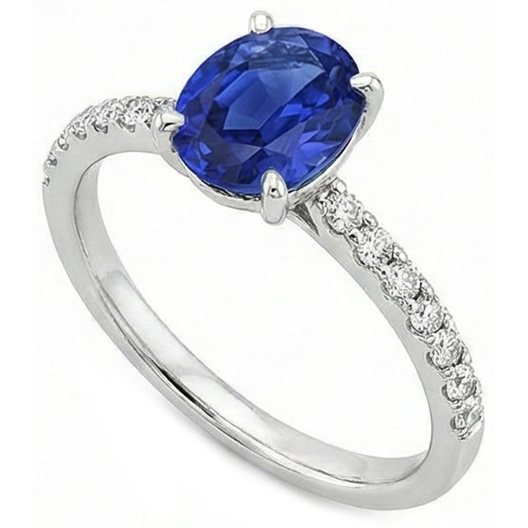 Bague Diamant Naturels Extraits des Mines ( et non cultivés en laboratoire ) Femme Ovale Ceylan Saphir Accents Or 14K 5.50 Carats