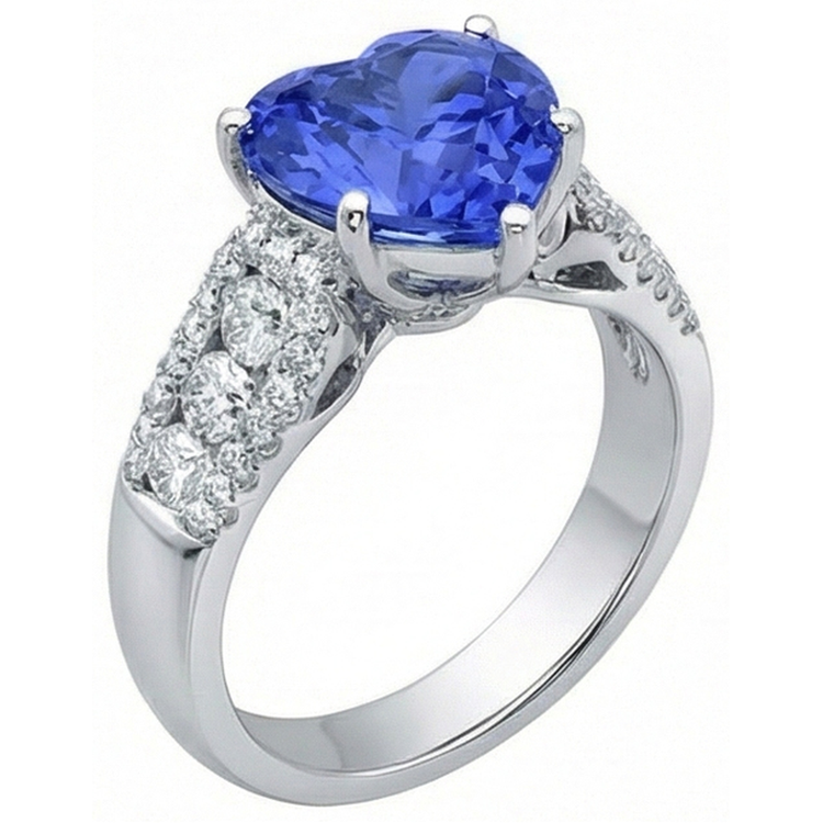 Bague Diamant Forme Coeur Saphir Bleu Clair Bijoux 5.50 Carats