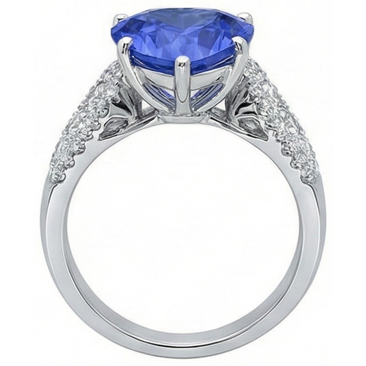 Bague Diamant Forme Coeur Saphir Bleu Clair Bijoux 5.50 Carats