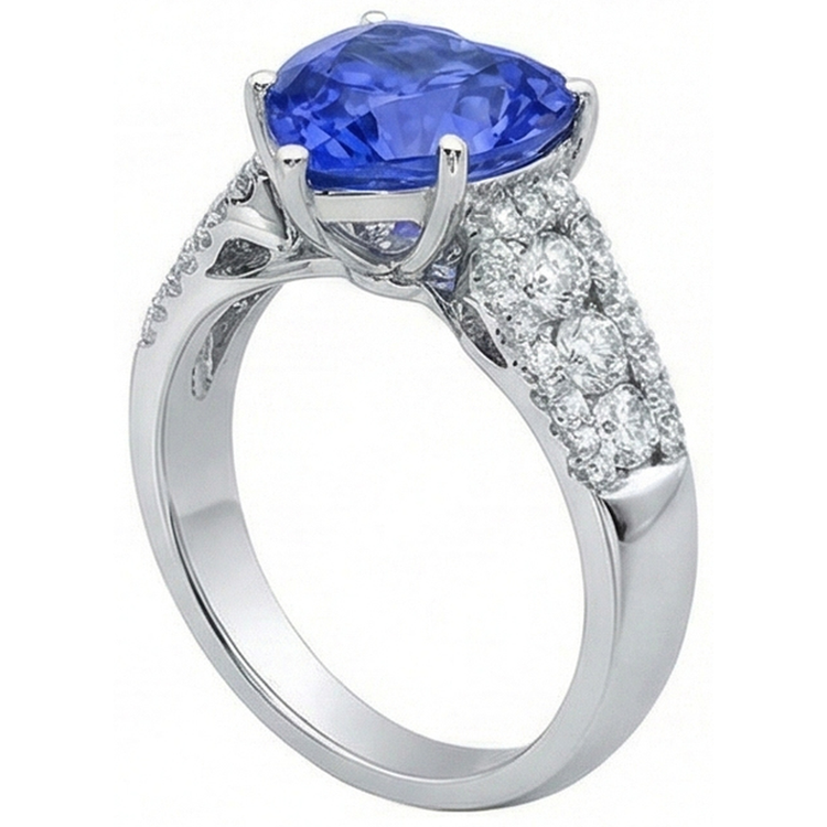 Bague Diamant Forme Coeur Saphir Bleu Clair Bijoux 5.50 Carats
