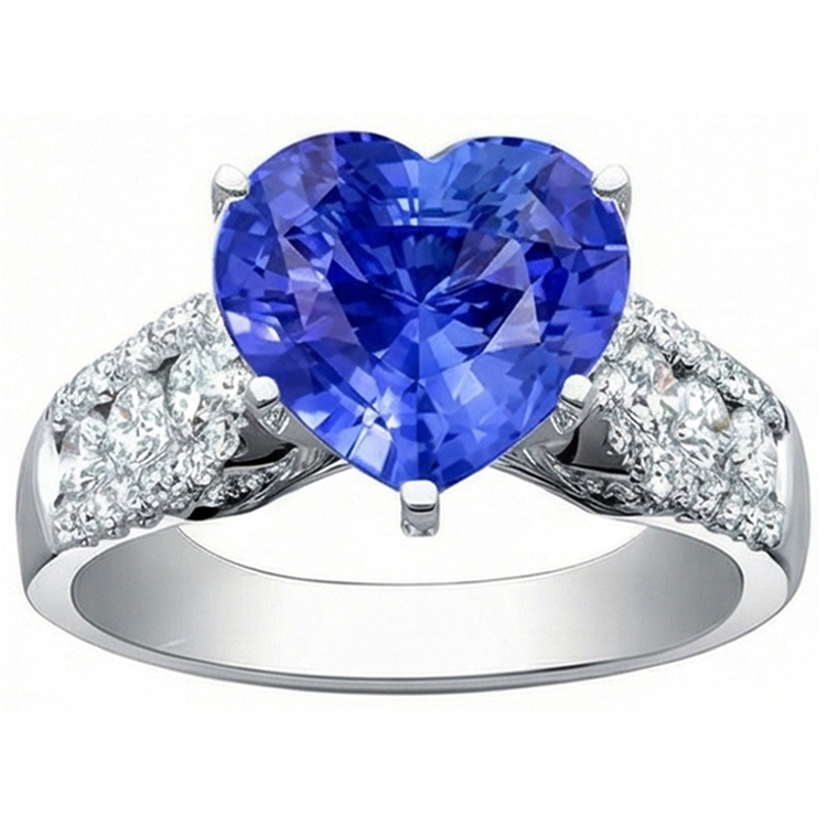 Bague Diamant Forme Coeur Saphir Bleu Clair Bijoux 5.50 Carats