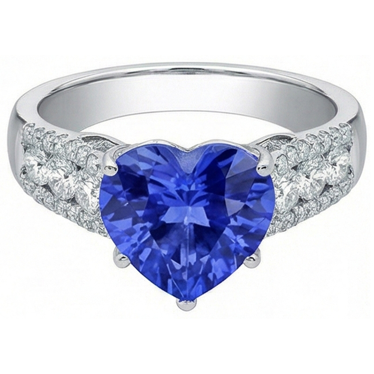 Bague Diamant Forme Coeur Saphir Bleu Clair Bijoux 5.50 Carats