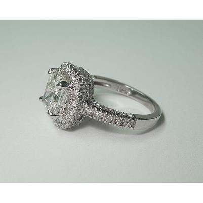 Bague Diamant Halo De Réel Diamants Coussin Etincelant De 3.34 Ct Avec Accents Or Blanc 14K