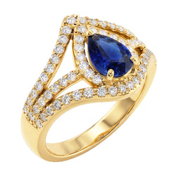 Bague Diamant Halo Mariage Poire Saphir Bleu 4.50 Carats Bijoux En Or