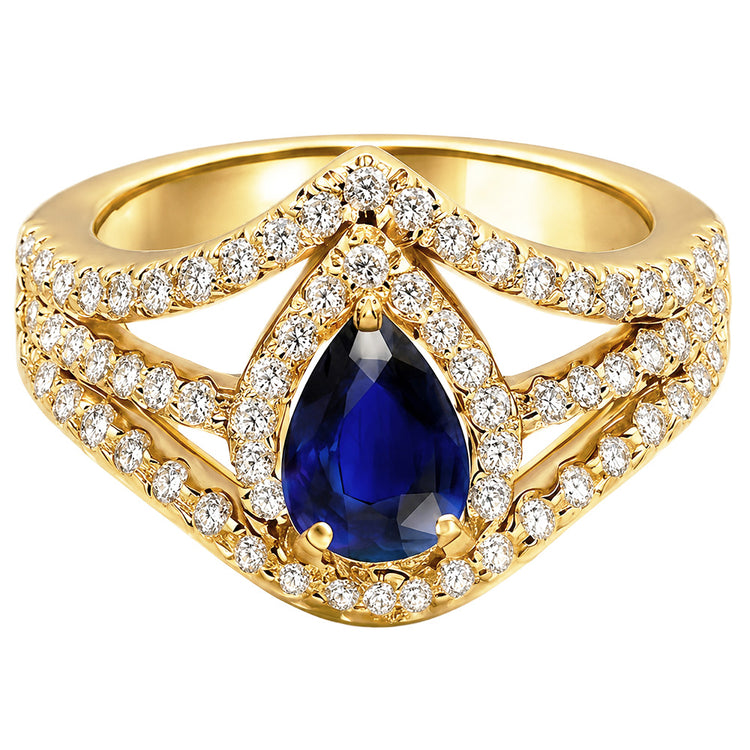 Bague Diamant Halo Mariage Poire Saphir Bleu 4.50 Carats Bijoux En Or