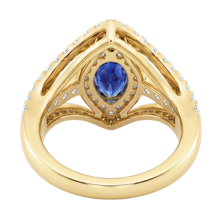 Bague Diamant Halo Mariage Poire Saphir Bleu 4.50 Carats Bijoux En Or