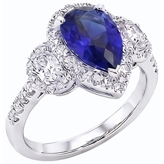 Bague Diamant Halo Poire Ceylan Saphir 3 Pierre Style 4.50 Carats