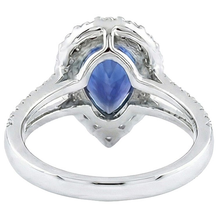 Bague Diamant Halo Poire Saphir Sri Lankais 5.50 Carats Tige fendue