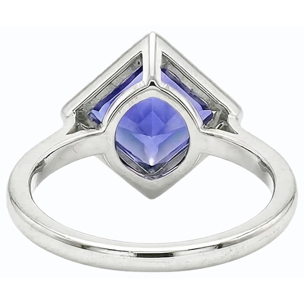 Bague Diamant Halo Princesse Saphir Bleu 3 Carats Style Pyramide