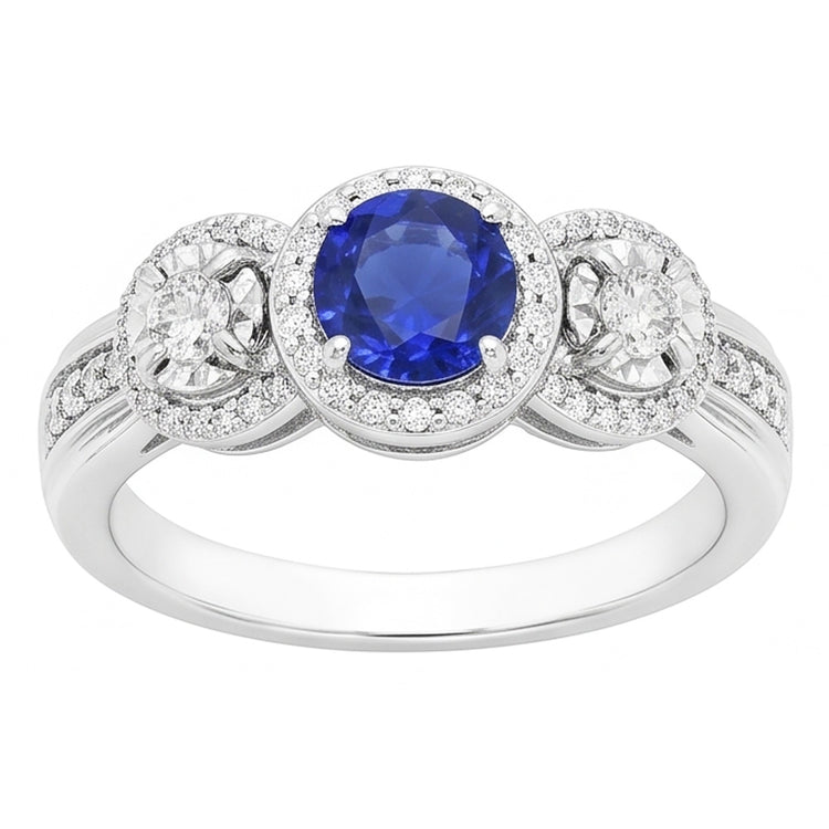 Bague Diamant Halo Rond Saphir Bleu 5 Carats Bijoux Dames