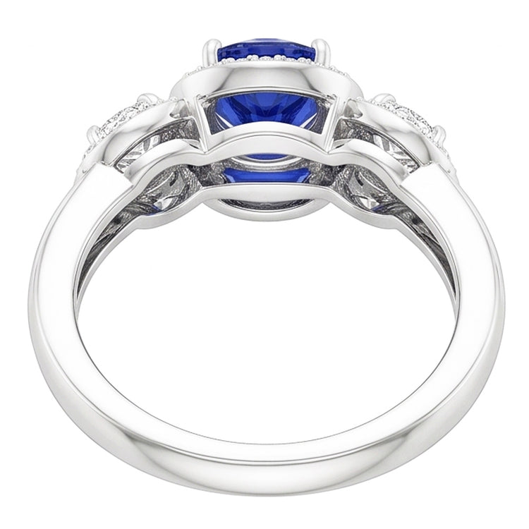 Bague Diamant Halo Rond Saphir Bleu 5 Carats Bijoux Dames