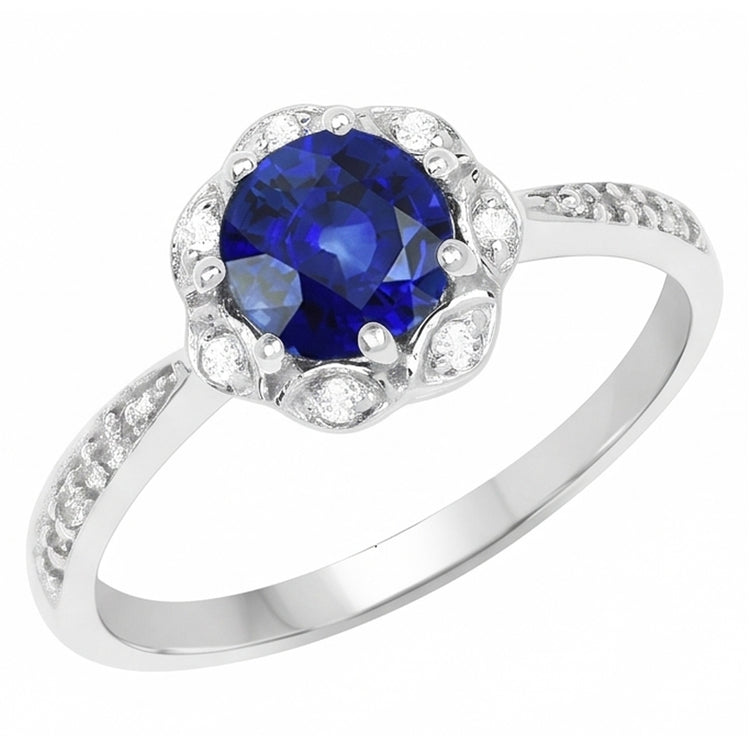 Bague Diamant Halo Rond Saphir Style Fleur 3 Carats Tige Conique