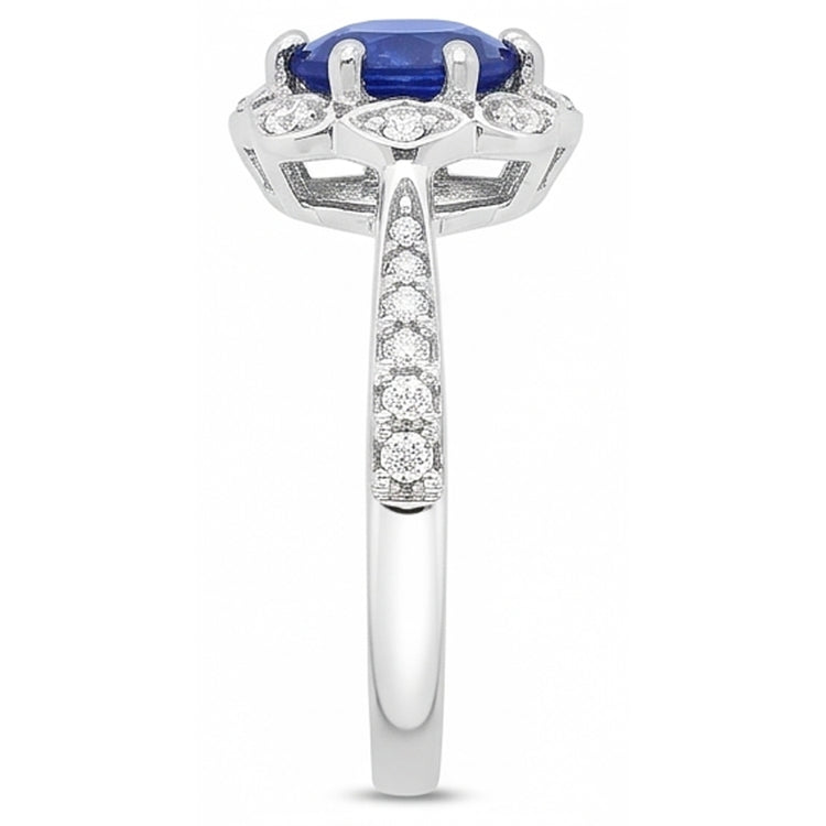 Bague Diamant Halo Rond Saphir Style Fleur 3 Carats Tige Conique