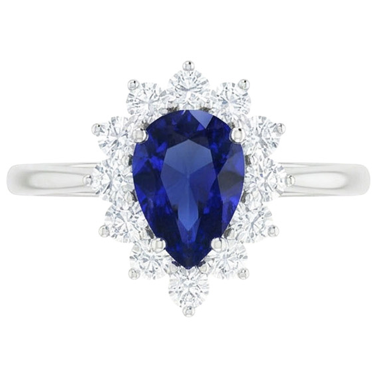 naturel pear diamant 2.25carats bague vue de dessus