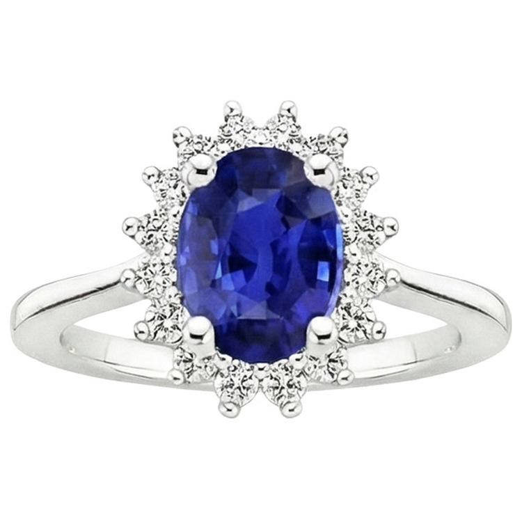 Bague Diamant Halo Style Fleur Saphir Ceylan 4 Carats