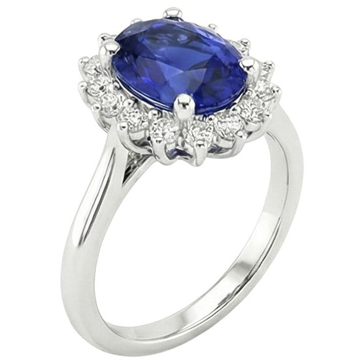 Bague Diamant Halo Style Fleur Saphir Ceylan 4 Carats