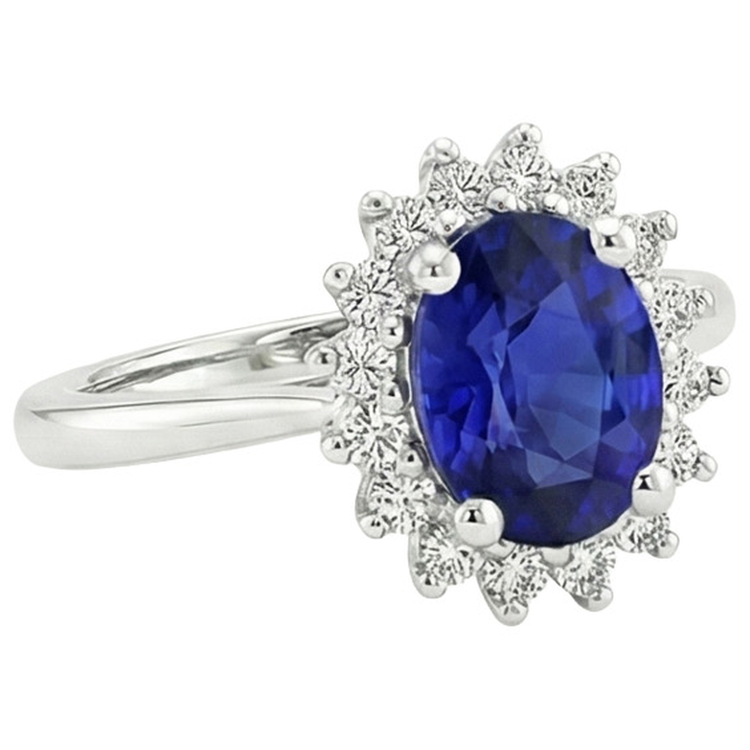 Bague Diamant Halo Style Fleur Saphir Ceylan 4 Carats