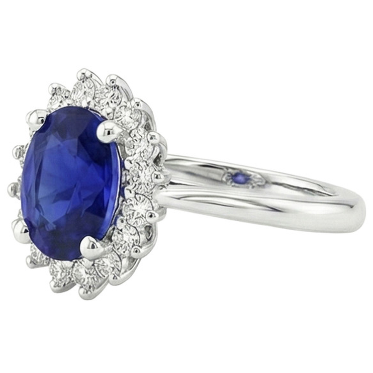 Bague Diamant Halo Style Fleur Saphir Ceylan 4 Carats