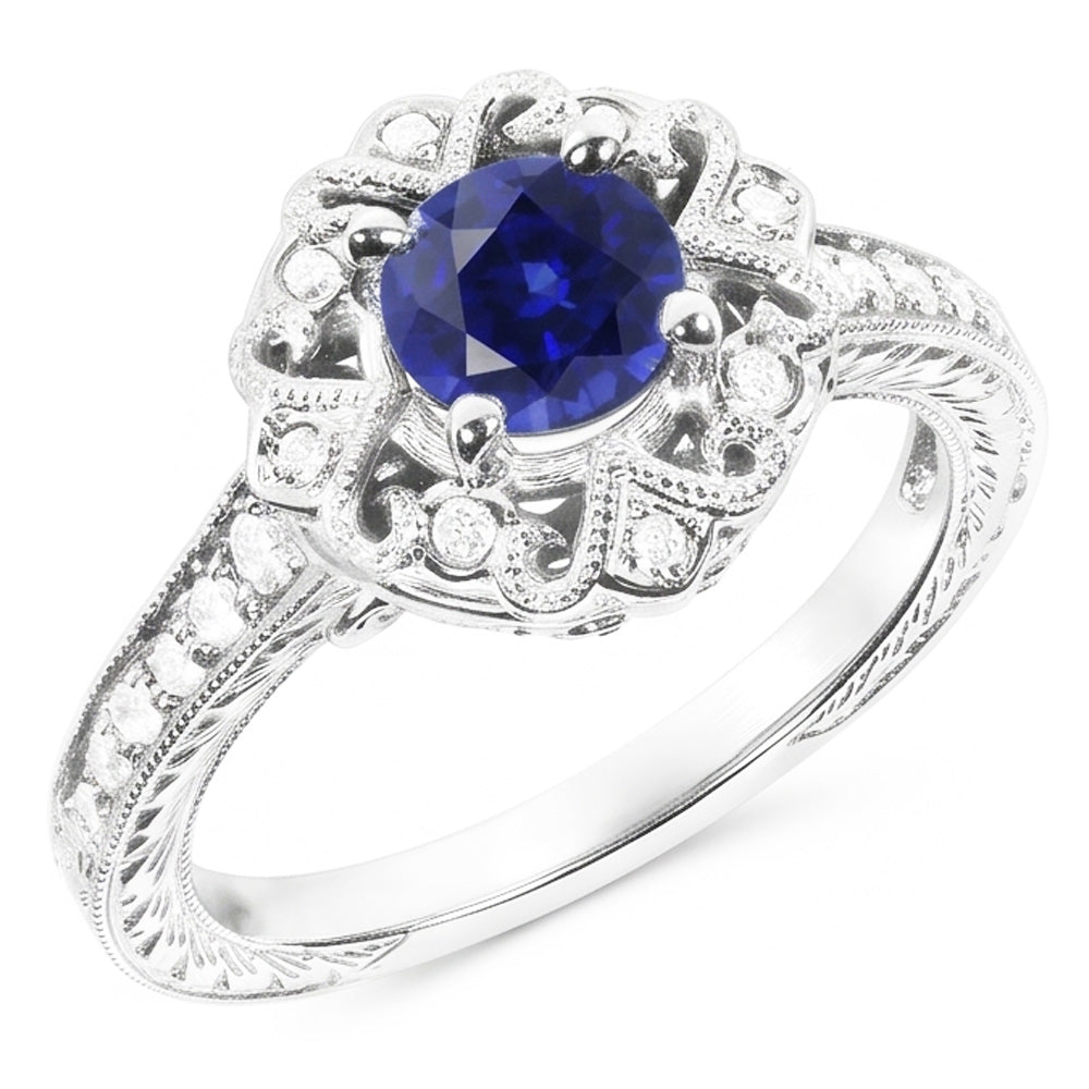 Bague Diamant Halo Style Vintage Saphir 3 Carats Filigrane Style Fleur