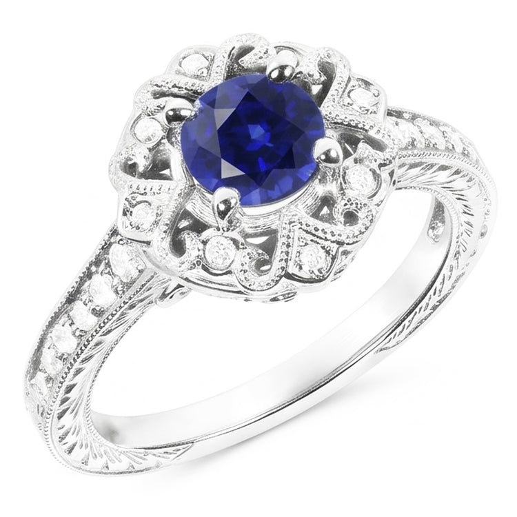 Bague Diamant Halo Style Vintage Saphir 3 Carats Filigrane Style Fleur