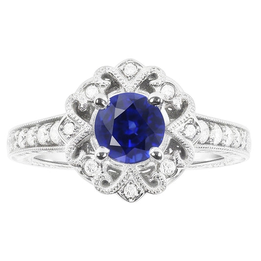 Bague Diamant Halo Style Vintage Saphir 3 Carats Filigrane Style Fleur
