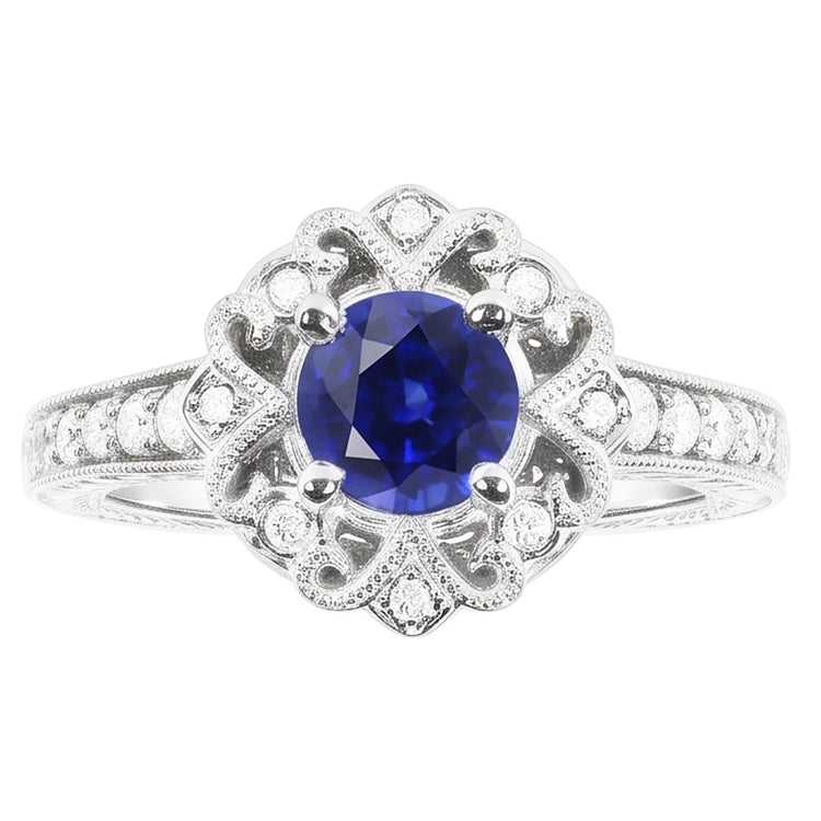 Bague Diamant Halo Style Vintage Saphir 3 Carats Filigrane Style Fleur