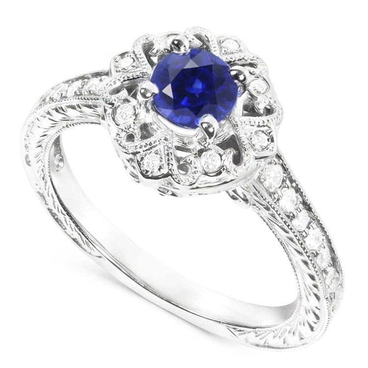 Bague Diamant Halo Style Vintage Saphir 3 Carats Filigrane Style Fleur