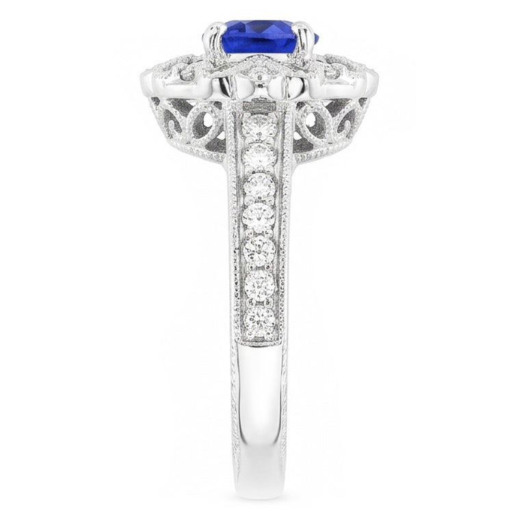 Bague Diamant Halo Style Vintage Saphir 3 Carats Filigrane Style Fleur