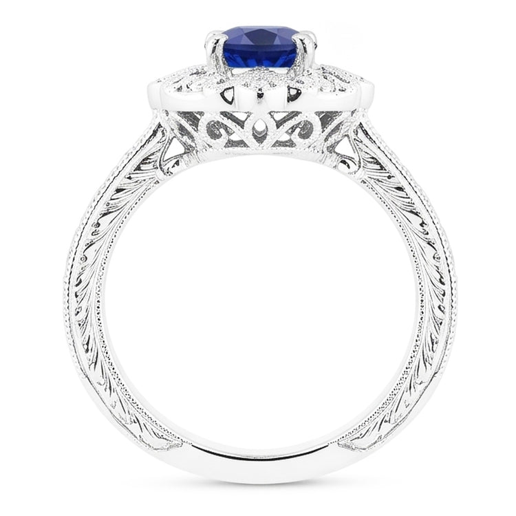 Bague Diamant Halo Style Vintage Saphir 3 Carats Filigrane Style Fleur