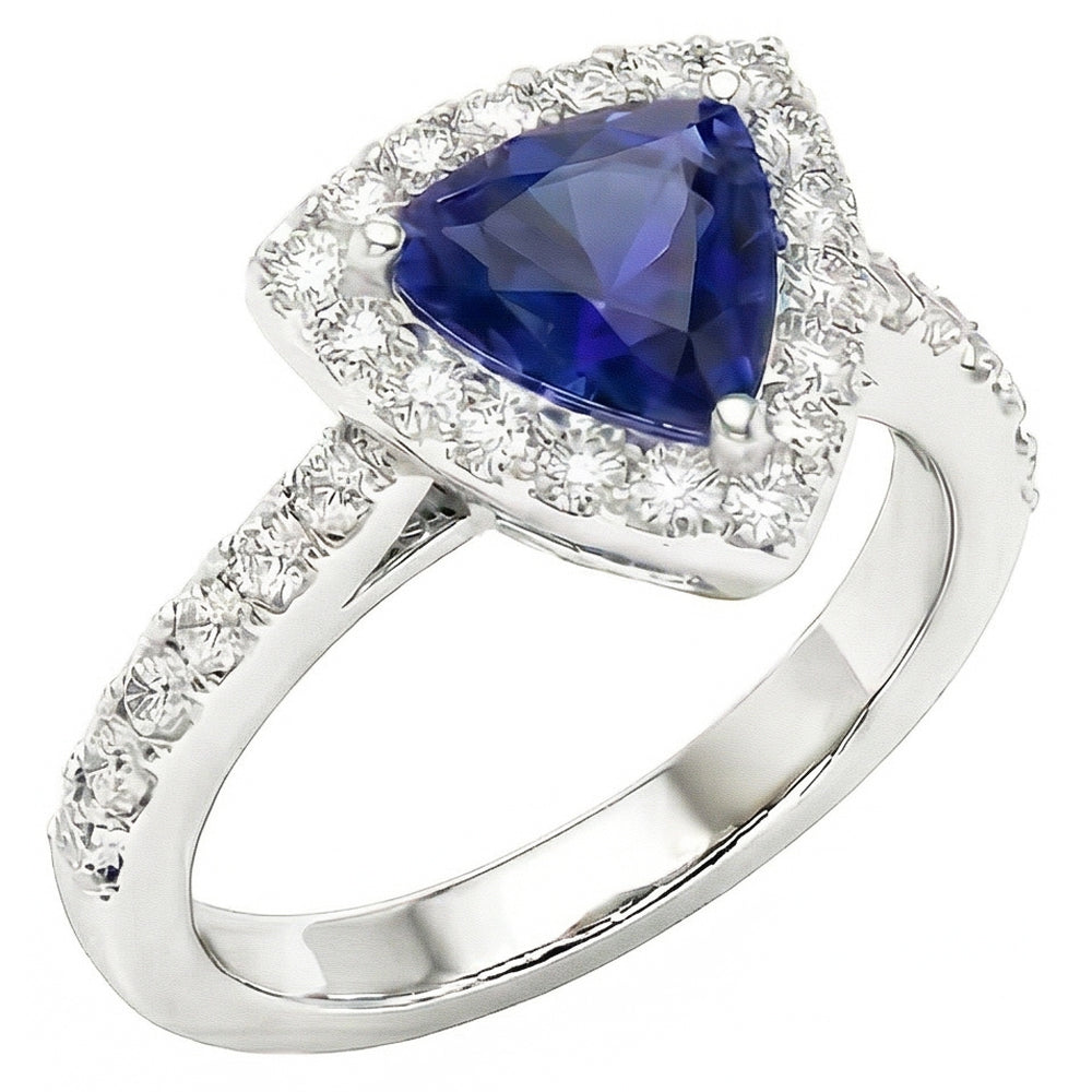 naturel trillion saphir 2carats bague vue de face