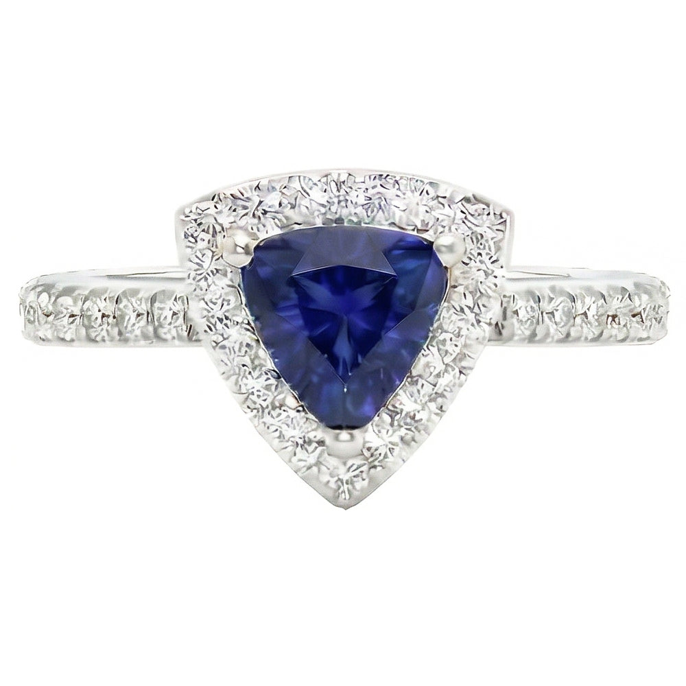 naturel trillion saphir 2carats bague angle de côté