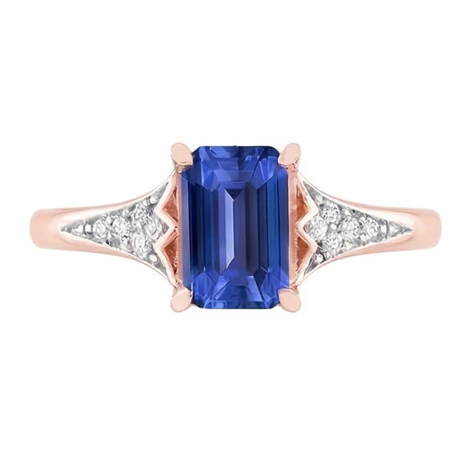 Bague Diamant Mariage Saphir Bleu Or Rose 2 Carats Bijoux Femme