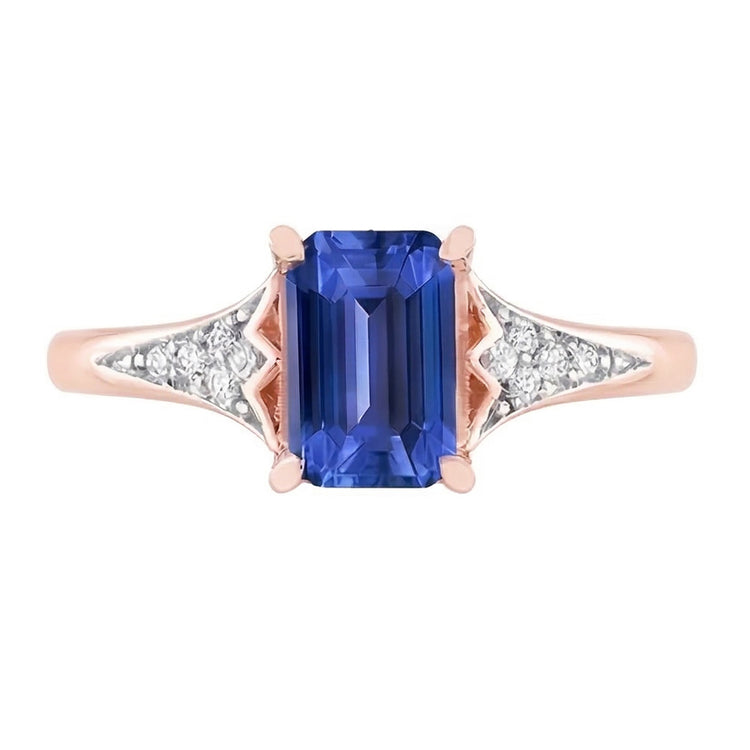 Bague Diamant Mariage Saphir Bleu Or Rose 2 Carats Bijoux Femme