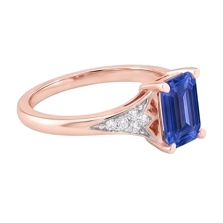 Bague Diamant Mariage Saphir Bleu Or Rose 2 Carats Bijoux Femme