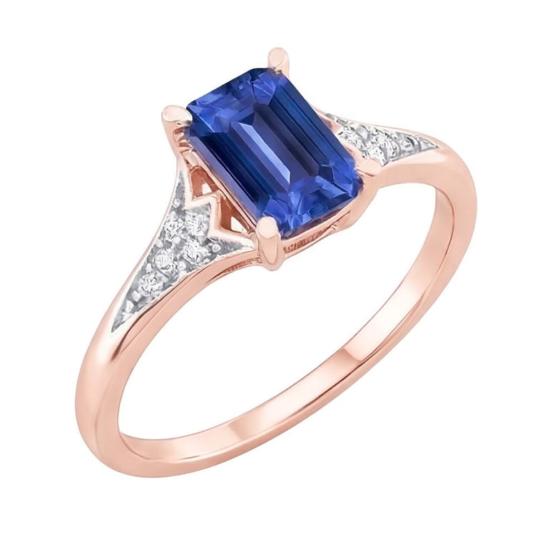 Bague Diamant Mariage Saphir Bleu Or Rose 2 Carats Bijoux Femme