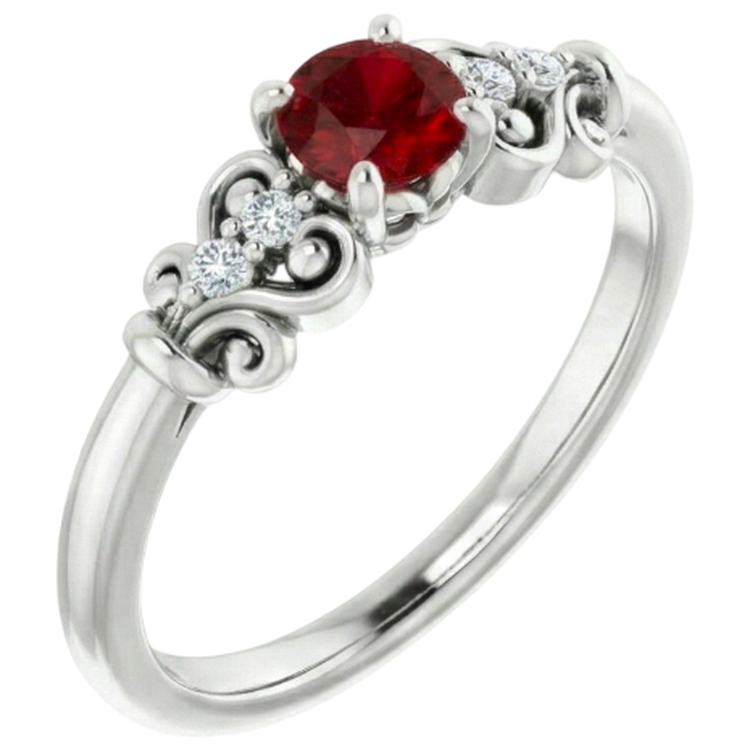 naturel round rubis 1.10carats bague angle de côté