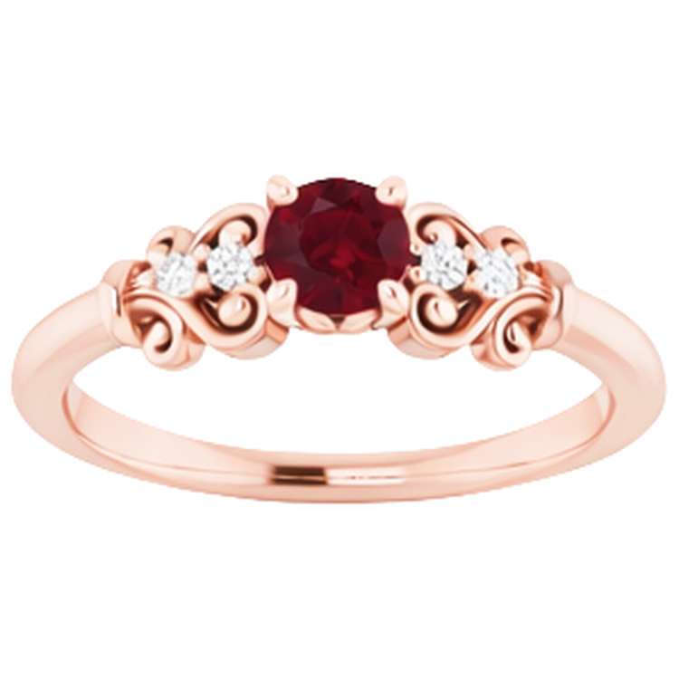 Bague Diamant Naturels Extraits des Mines ( et non cultivés en laboratoire ) 1.10 Carats Birmanie Rubis Style Antique Or Rose 14K