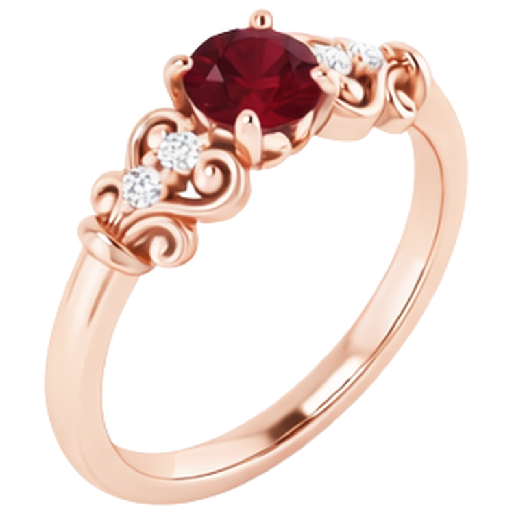 Bague Diamant Naturels Extraits des Mines ( et non cultivés en laboratoire ) 1.10 Carats Birmanie Rubis Style Antique Or Rose 14K