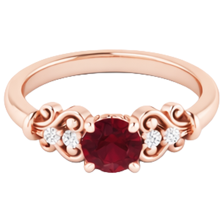 Bague Diamant Naturels Extraits des Mines ( et non cultivés en laboratoire ) 1.10 Carats Birmanie Rubis Style Antique Or Rose 14K
