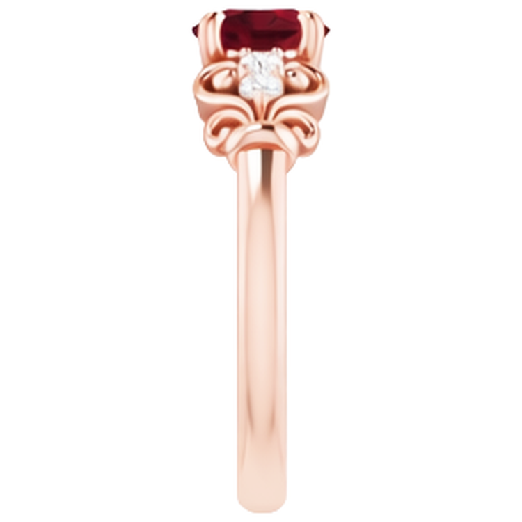 Bague Diamant Naturels Extraits des Mines ( et non cultivés en laboratoire ) 1.10 Carats Birmanie Rubis Style Antique Or Rose 14K