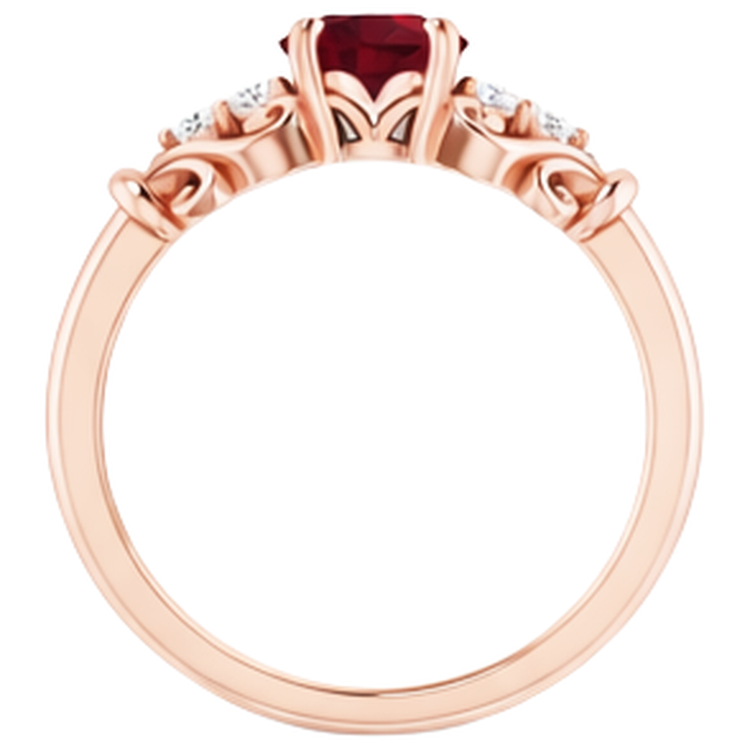 Bague Diamant Naturels Extraits des Mines ( et non cultivés en laboratoire ) 1.10 Carats Birmanie Rubis Style Antique Or Rose 14K